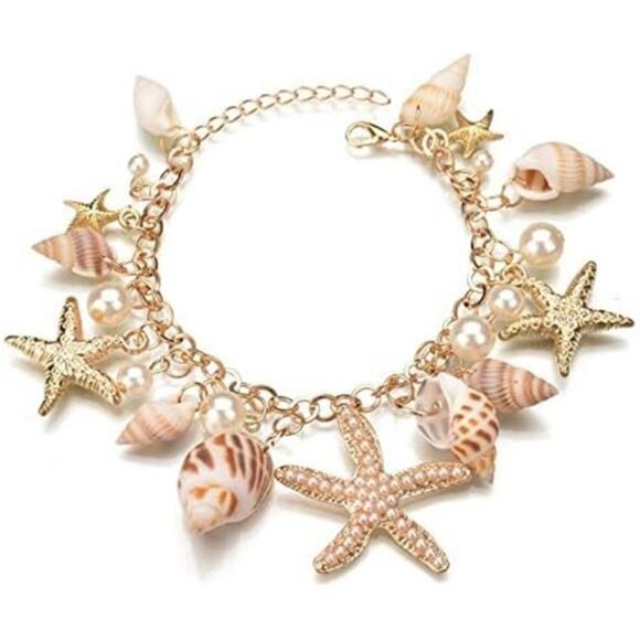 Sea Shell Starfish Bracelets Pearl Charm Bracelets Beach Jewelry - Picture 5 of 5